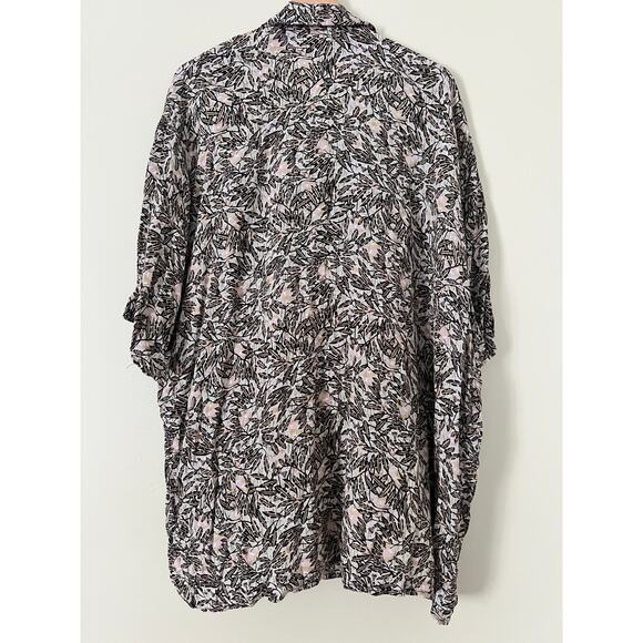 Flax by Jeanne Engelhart Vintage Button Up Botanical Rayon Short Sleeve Tunic 1G - Picture 3 of 3